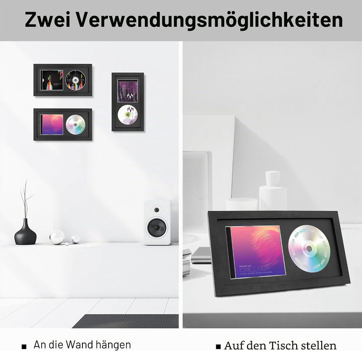 CD Musikrahmen Schaukasten Display 36,2x19,61 cm Disc und CD Box Echtglas mit Eva Schaum und Tischpl