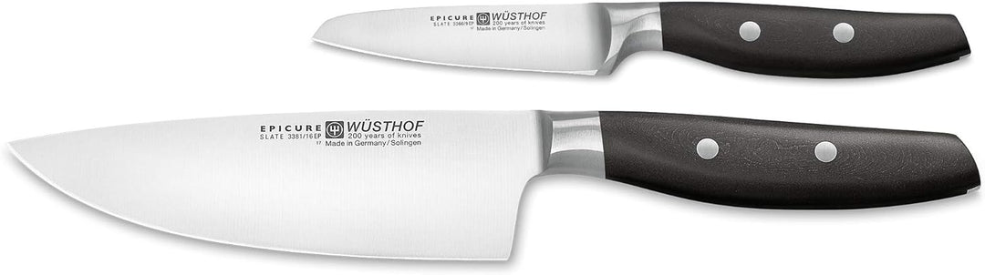 WÜSTHOF Epicure Slate Messersatz mit 2 Messern Kochmesser + Gemüsemesser 16 cm und 9 cm, 16 cm und 9