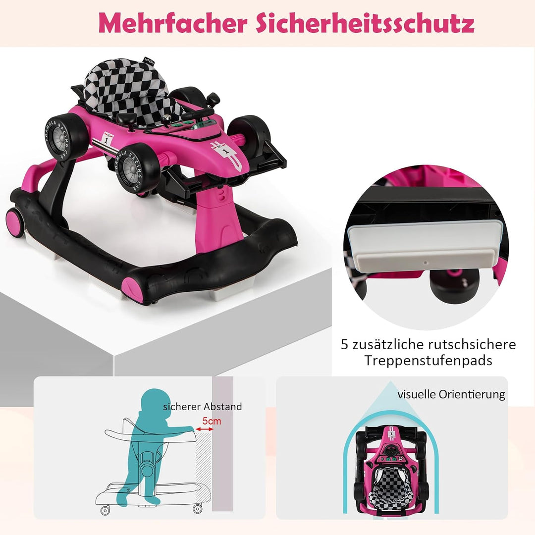 GOPLUS 4 in 1 Baby Lauflernhilfe, Lauflernwagen höhenverstellbar mit Licht &amp; Musik, Baby Walker Auto