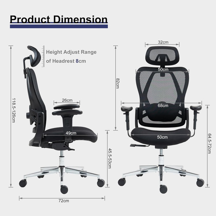 Bürostuhl Ergonomischer Schreibtischstuhl, Drehstuhl hat Verstellbarer Lordosenstütze, Kopfstütze un