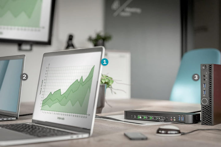 DIGITUS KVM-Switch DisplayPort – 4-Port Single-Display – 4 PC 1 Monitor – 1x Maus, Tastatur &amp; Audio