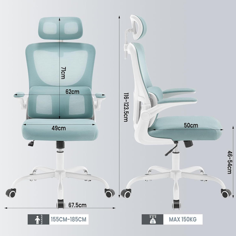 WOLTU Bürostuhl ergonomisch, Schreibtischstuhl Netzstoff, Drehstuhl höhenverstellbar, Schaukelfunkti