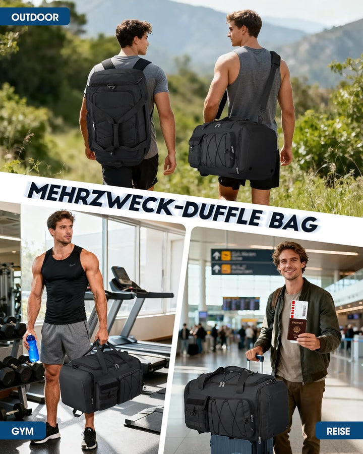 RAINSMORE 45L Sporttasche Herren Damen, 3-IN-1 Reisetasche mit Schuhfach Nassfach, Wasserdicht Gym D