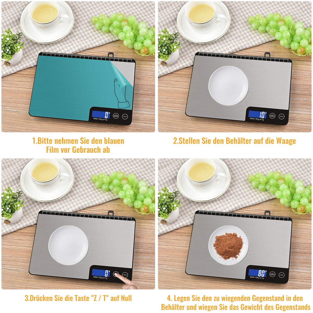 15kg Digitale Küchenwaage mit Lineal, Diyife Professionelle Digital Electronische Waage, Haushaltswa