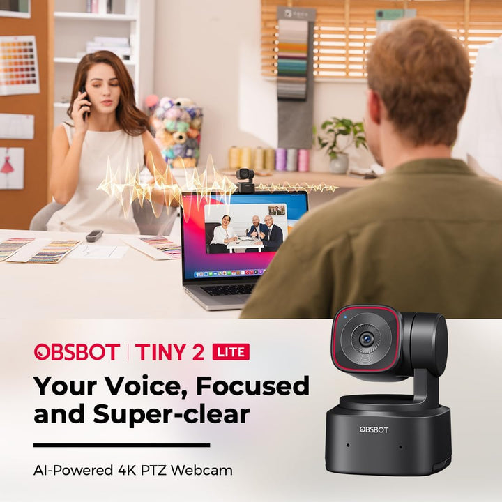 Obsbot Tiny 2 Lite PTZ 4K-Webcam Computerkamera 3840x2160 Pixel USB AI-Tracking Gestensteuerung schw