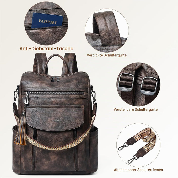 Shrrie Laptop-Rucksack für Damen, 15,6 Zoll Reise-Rucksack aus Leder, Handgepäck-Rucksack Computerta