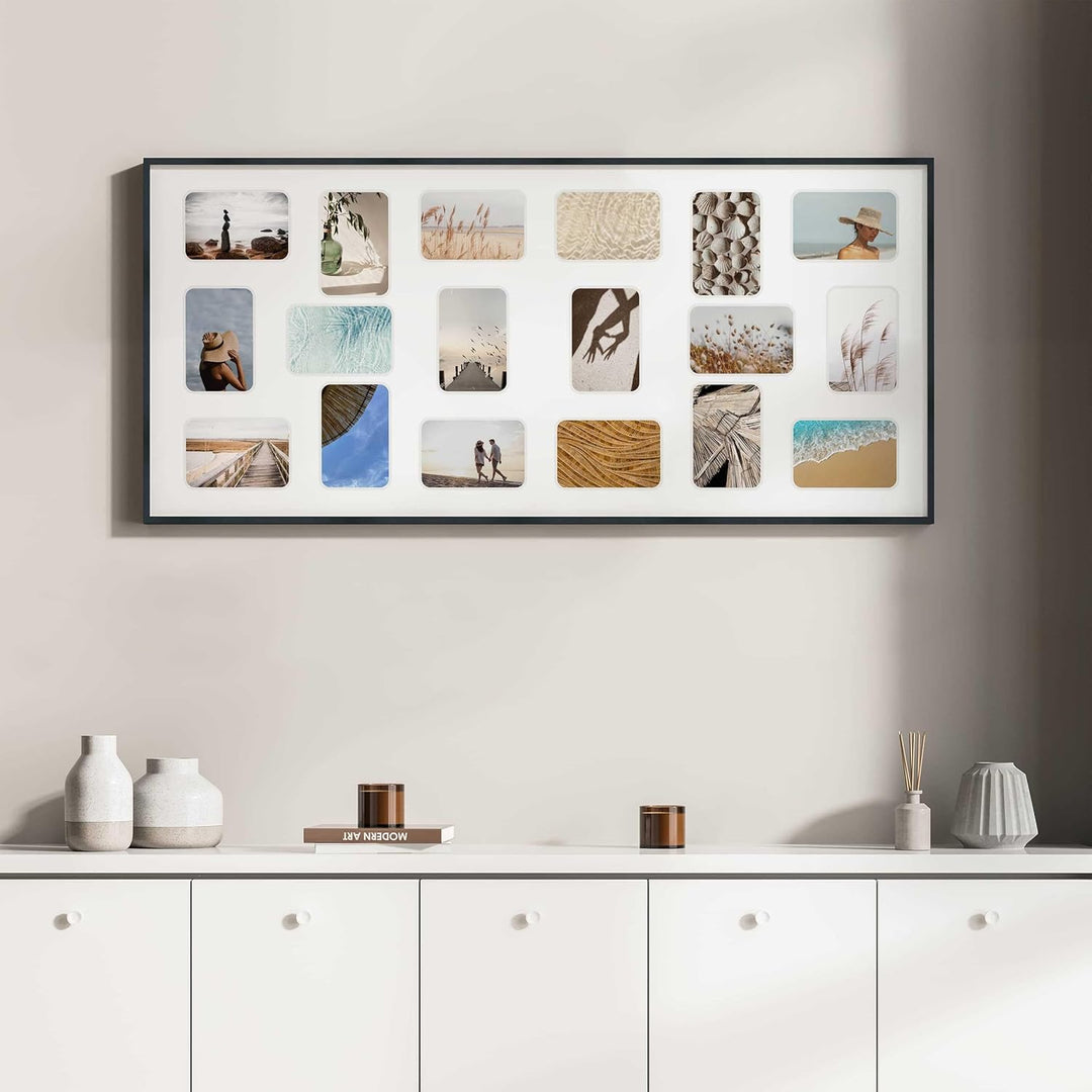 DEHA Design Bilderrahmen Collage Tribeca, 109,2x49,5 cm- 18x 10x15 cm, Aluminium Schwarz Matt, bruch