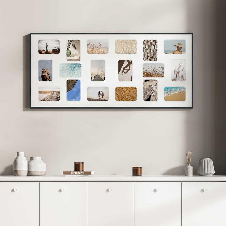 DEHA Design Bilderrahmen Collage Tribeca, 109,2x49,5 cm- 18x 10x15 cm, Aluminium Schwarz Matt, bruch
