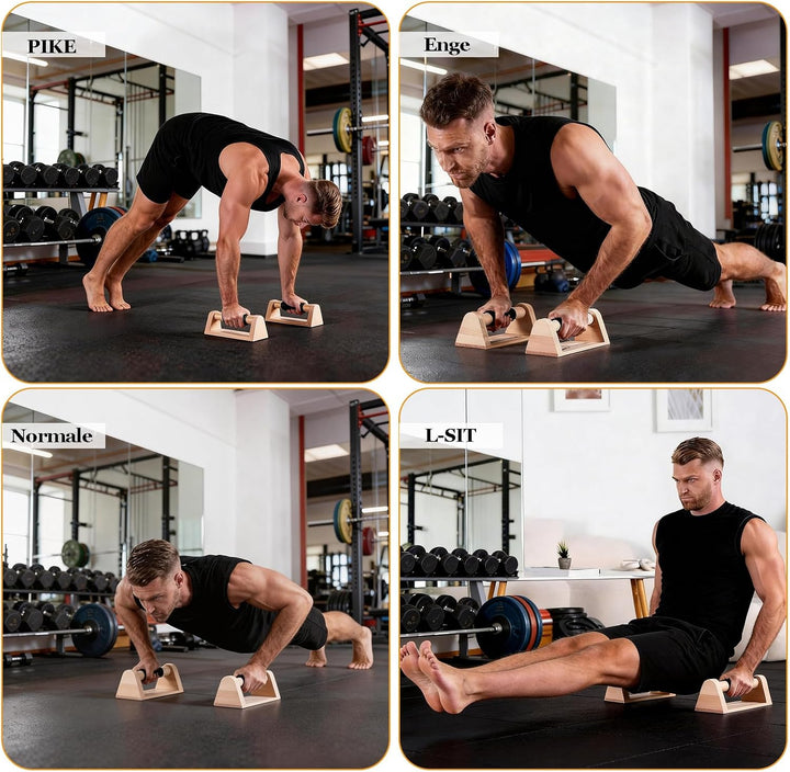 Liegestützgriffe, 2 Stück Liegestützgriffe aus Holz, Push Up Bars, Holz Parallettes, Calisthenics Eq