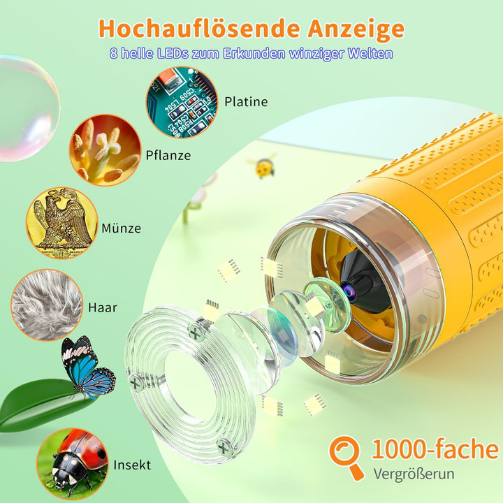 Digitales Mikroskop für Kinder, SKYBASIC Mini-Mikroskopkamera mit 3,0-Zoll-IPS-Bildschirm, 1000-fach