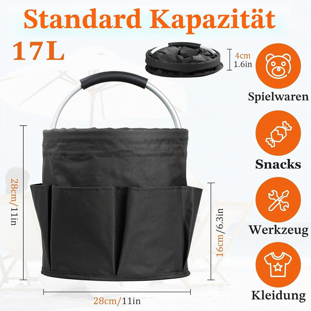 2Pack Faltbar Putzmittel Organizer, 17L Einkaufskorb mit Griff und 6 Taschen, Tragbarer Werkzeugtasc