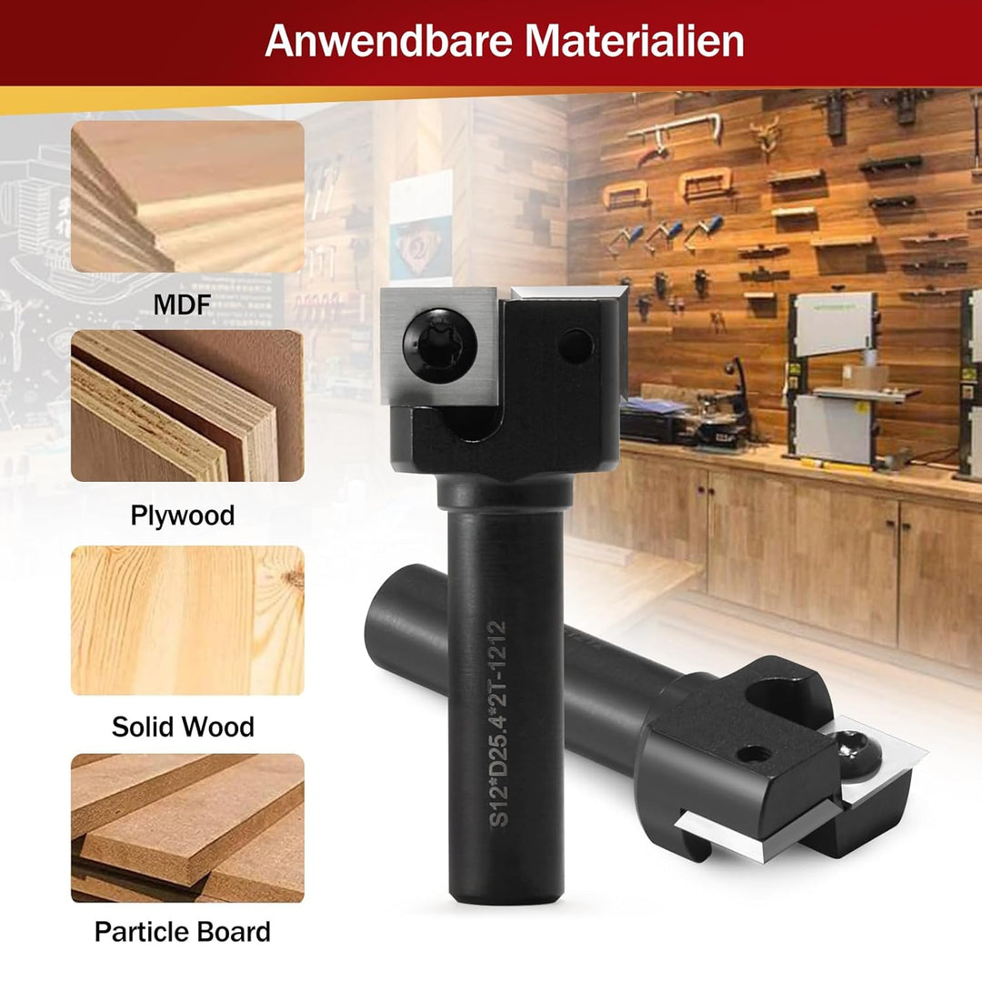 Trvoxviq 2 Flöten Planfräser 12mm Schaft 25.4mm Schnittdurchmesser Hobelfräser mit Wendeplatten Plan