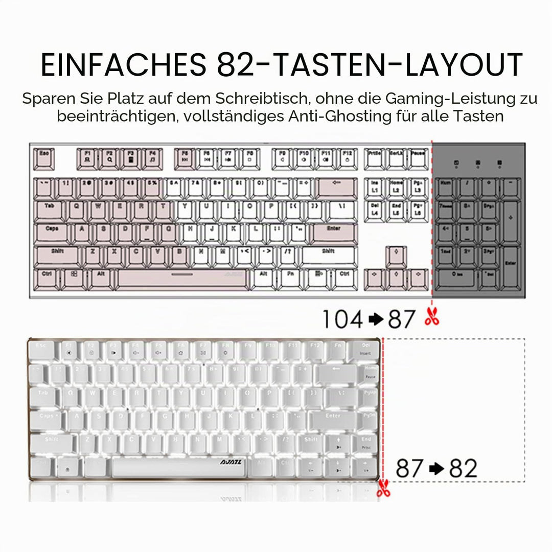 Hotswapple Gaming-Tastatur, 80% Mechanische Rote Schalter Keyboard mit weisse LED-Hintergrundbeleuch