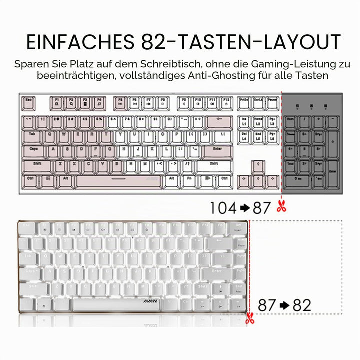 Hotswapple Gaming-Tastatur, 80% Mechanische Rote Schalter Keyboard mit weisse LED-Hintergrundbeleuch