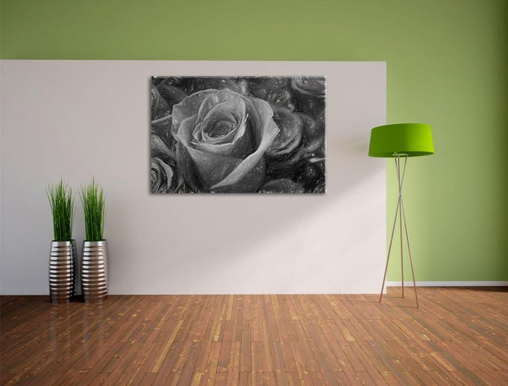 Pixxprint Romantische Rosen als Leinwandbild/Grösse: 100x70 cm/Wandbild/Kunstdruck/fertig bespannt,