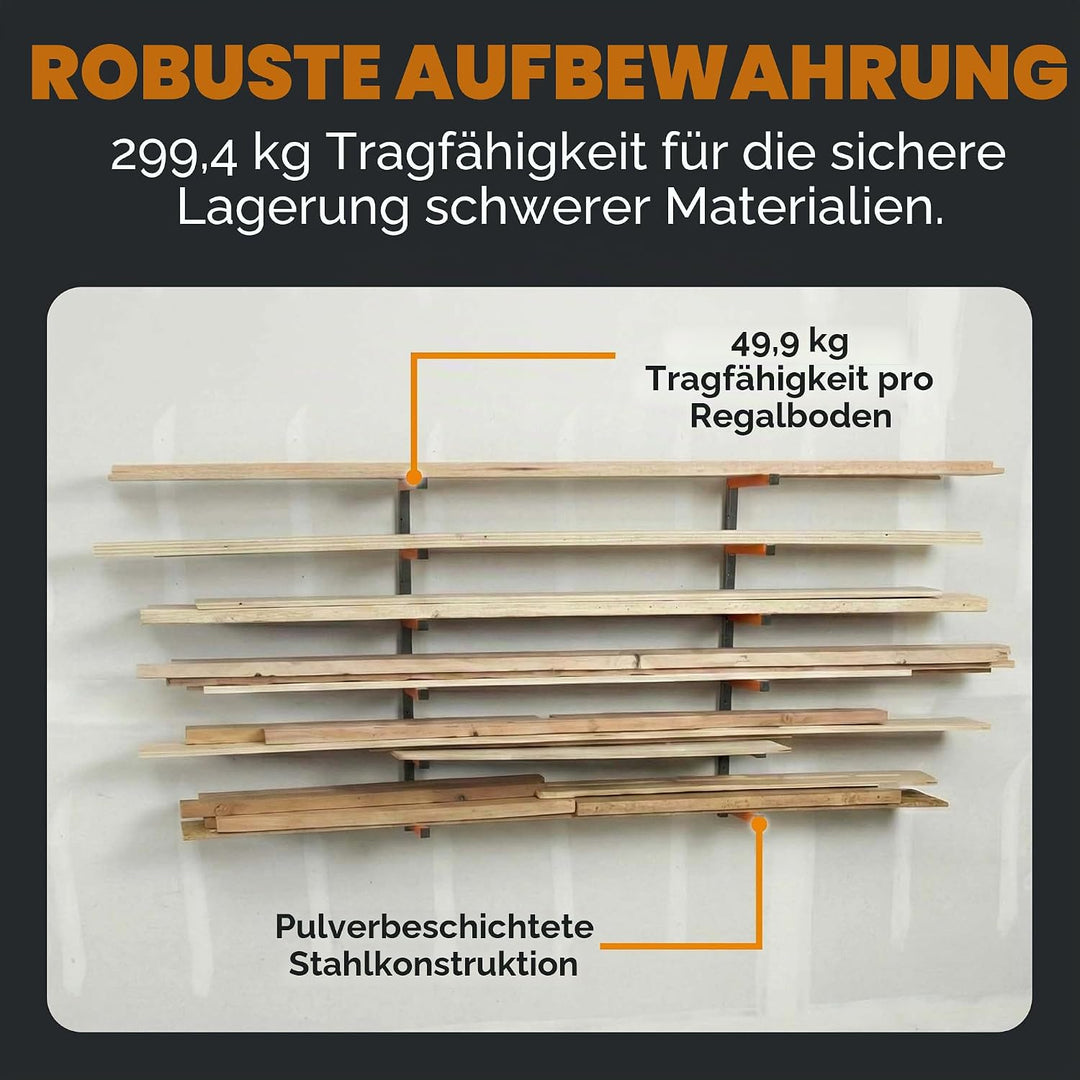 Bora Holzorganizer und Holzaufbewahrung Metallregal mit 6-stufiger Wandhalterung - Innen und Aussen