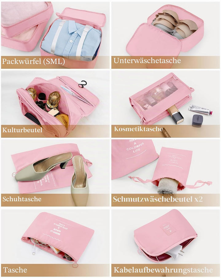 koffer Organizer 11-teilig, Packing Cubes, leichte Reisegepäck-Organizer, platzsparend, wasserdicht,