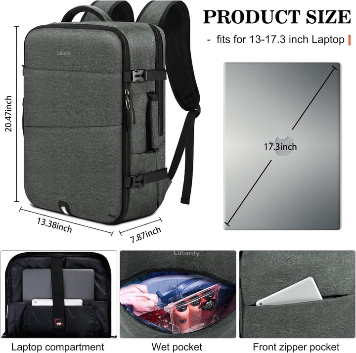 Lubardy 40L Laptop Rucksack Herren Wasserdicht 17.3 Zoll mit 3 Aufbewahrungstaschen Reiserucksack fü