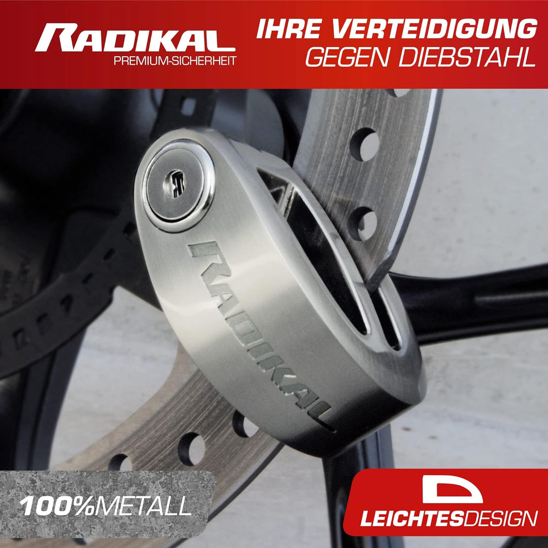 RADIKAL RK306S Bremsscheibenschloss Motorrad, Diebstahlsicherung ø6 Schliessbolzen aus gehärtetem St