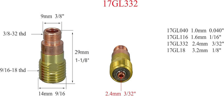 RIVERWELD WIG-Kurzes Gasspiegel - Kollektorgehäuse 17GL332 10N24S 2,4 mm Kit für SR WP 17 18 26 TIG-