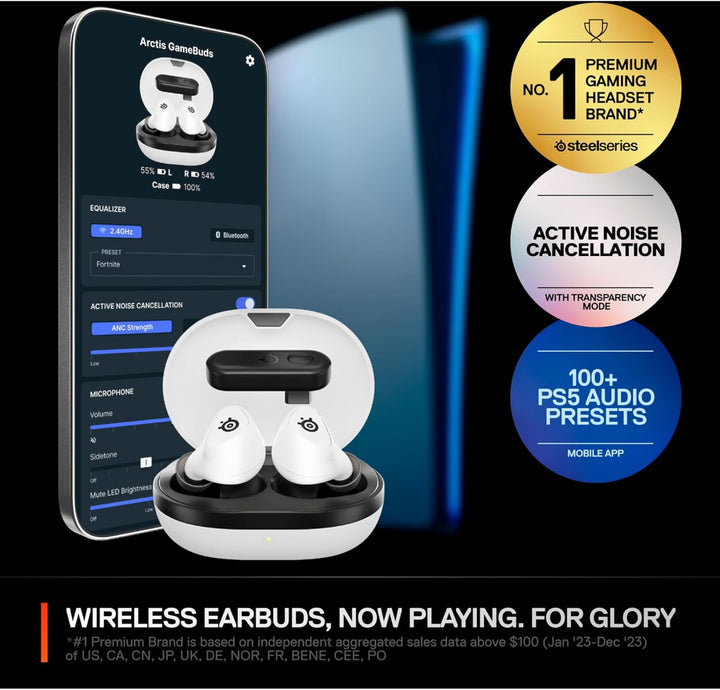 SteelSeries Arctis GameBuds Gaming-Headset für PlayStation, kabellos, 2,4 GHz + BT5.3, aktive Geräus