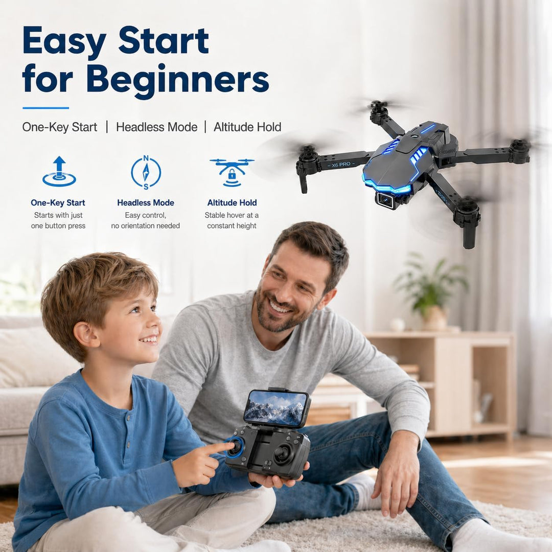 Drohne mit Kamera 1080P für Kinder, Bürstenlosem Motor RC Quadcopter für Anfänger, Start mit einem K
