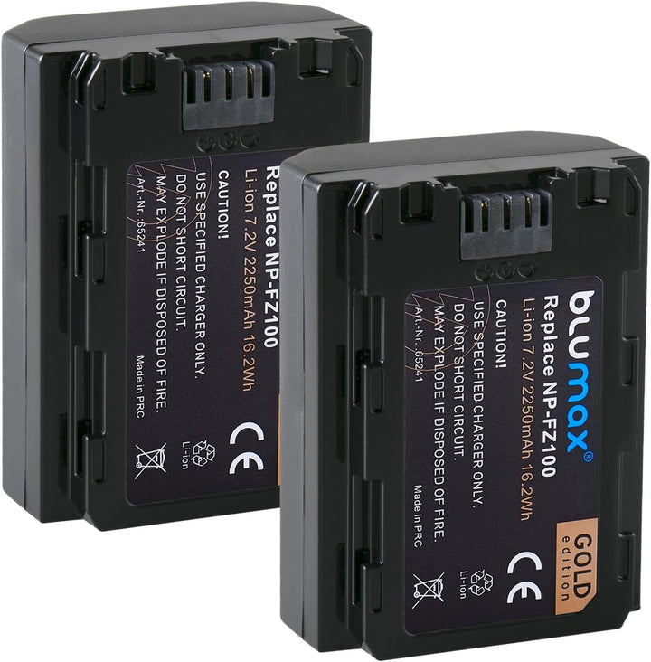 2X Blumax Akku ersetzt Sony NP-FZ100-2250mAh - für Sony Alpha FX30-7 IV 7c 7RIV 7RV 7RIII ZV-E1 ILCE