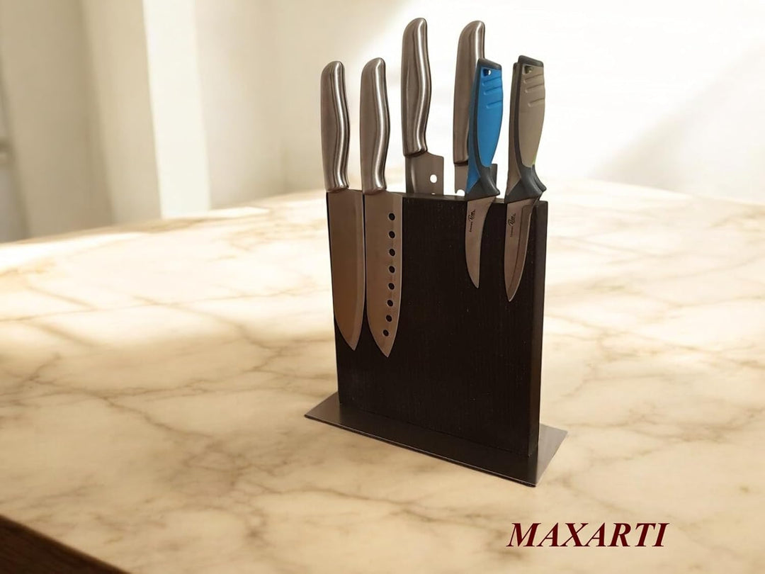 MAXARTI - Geraucht Eiche (Schwarz) Magnetisch Messerhalter Doppelseitige Messerblock. (Schwarz 25x23