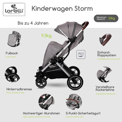 Lorelli Kinderwagen Storm, Sport Buggy klein zusammenklappbar, nur 9,3kg, kompakter Sportsitz bis 22