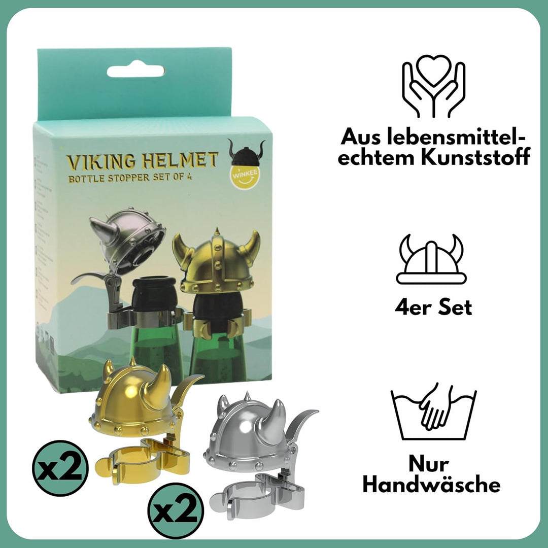 Winkee - Wikinger Bierflaschenverschluss Helm 4er Set I Flaschenverschlüsse I Lustige Helm-Flaschend