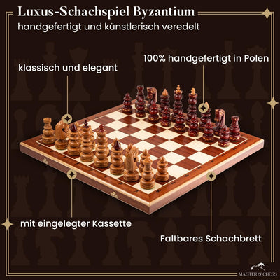 Master of Chess Luxus BIZANT 59cm / 23in Intarsien aus Holz Schachspiel, Byzantium, handgefertigte K