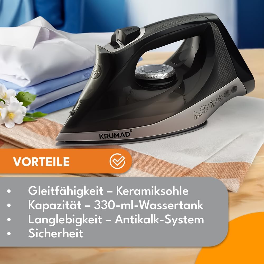 Dampfbügeleisen Kabellos 2600W, Keramiksohle mit 34 Dampflöchern, 330 ml Wassertank, Dampf- & Trocke