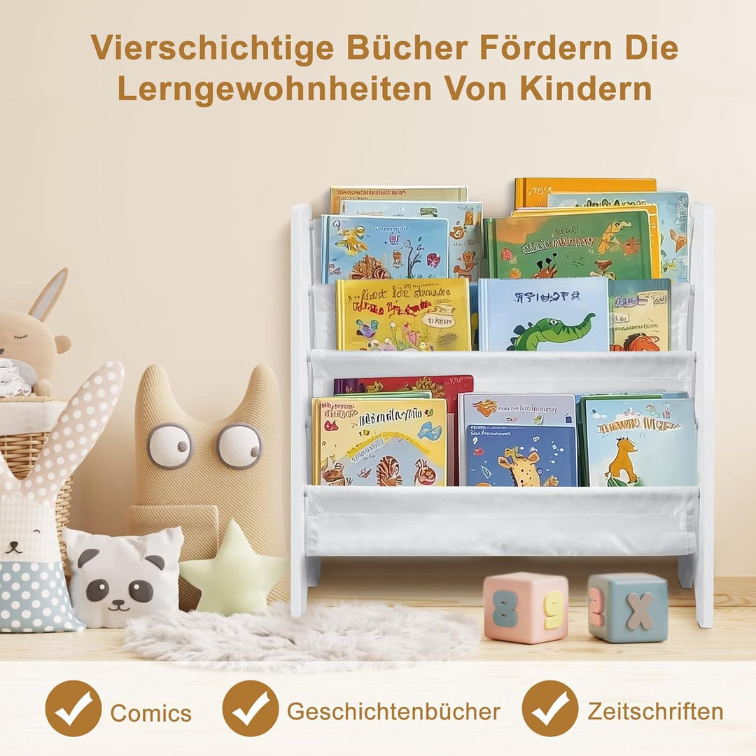 Kinderbücherregal mit Aufbewahrungsfach – Regenbogenfarben Bücherregal aus weicher Leinwand für Kind