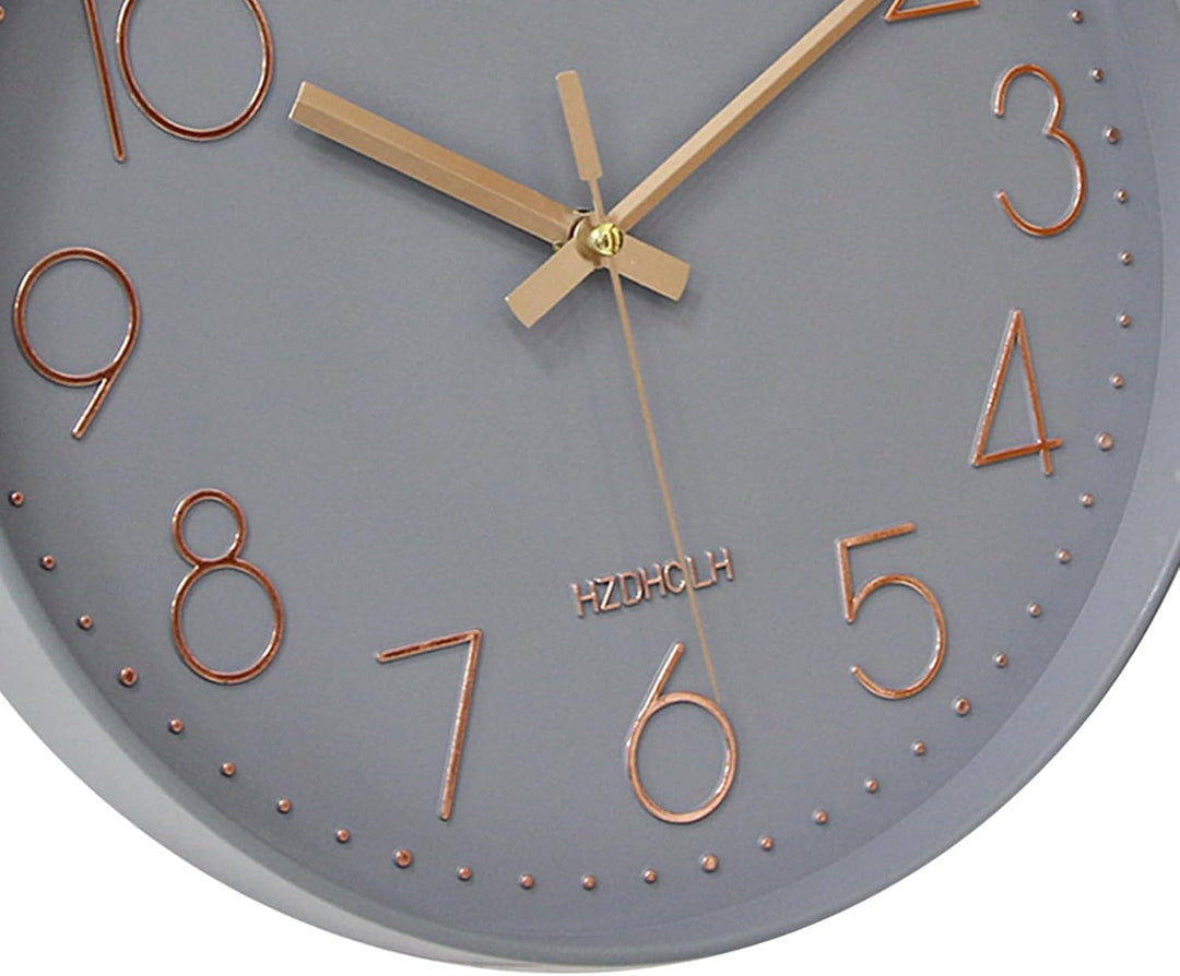 HZDHCLH 30cm geräuschlosem funkuhr wanduhr, digital Gross, für Wohnzimmer, Küche (graues Gold), Grau