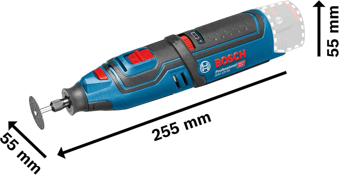 Bosch Professional 12V System Akku Rotationswerkzeug GRO 12V-35 (inkl. Schlüssel, Spannzange, Trenns
