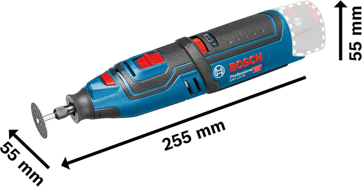 Bosch Professional 12V System Akku Rotationswerkzeug GRO 12V-35 (inkl. Schlüssel, Spannzange, Trenns