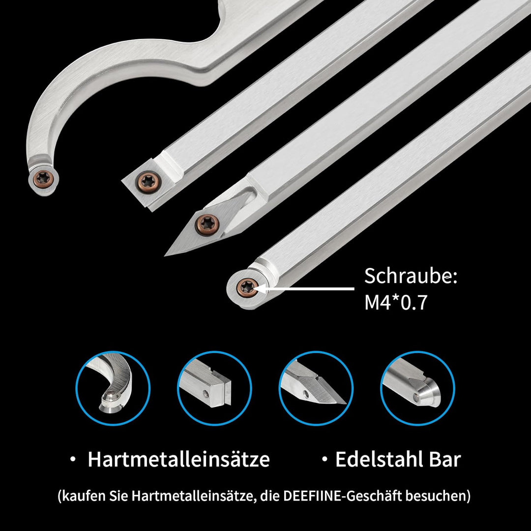 46.5cm Drechseleisen Set mit Hartmetall-Schneidplatten,4Stück Drechselmesser in Holzkoffer, rund und