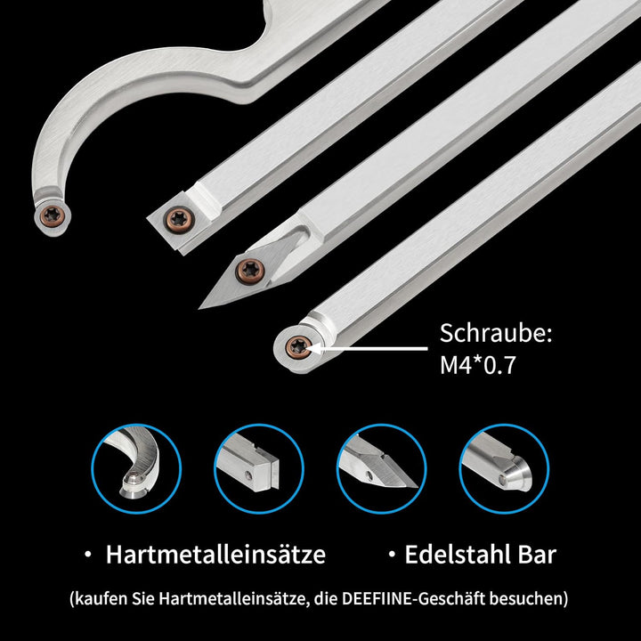 46.5cm Drechseleisen Set mit Hartmetall-Schneidplatten,4Stück Drechselmesser in Holzkoffer, rund und