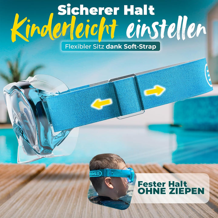 KIDVERSE Taucherbrille Kinder mit Schnorchel ab 5 Jahre - CE & Dermatest geprüfte Taucherbrille mit