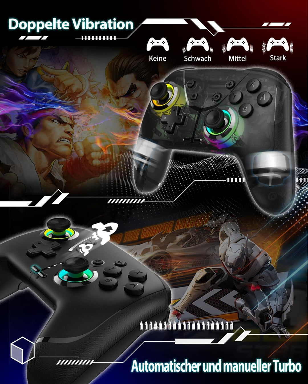 Switch Controller, Game Controller, Switch Pro Gamepad, 4 Vibrationsmodi, 3 Turbo-Modi, kompatibel i