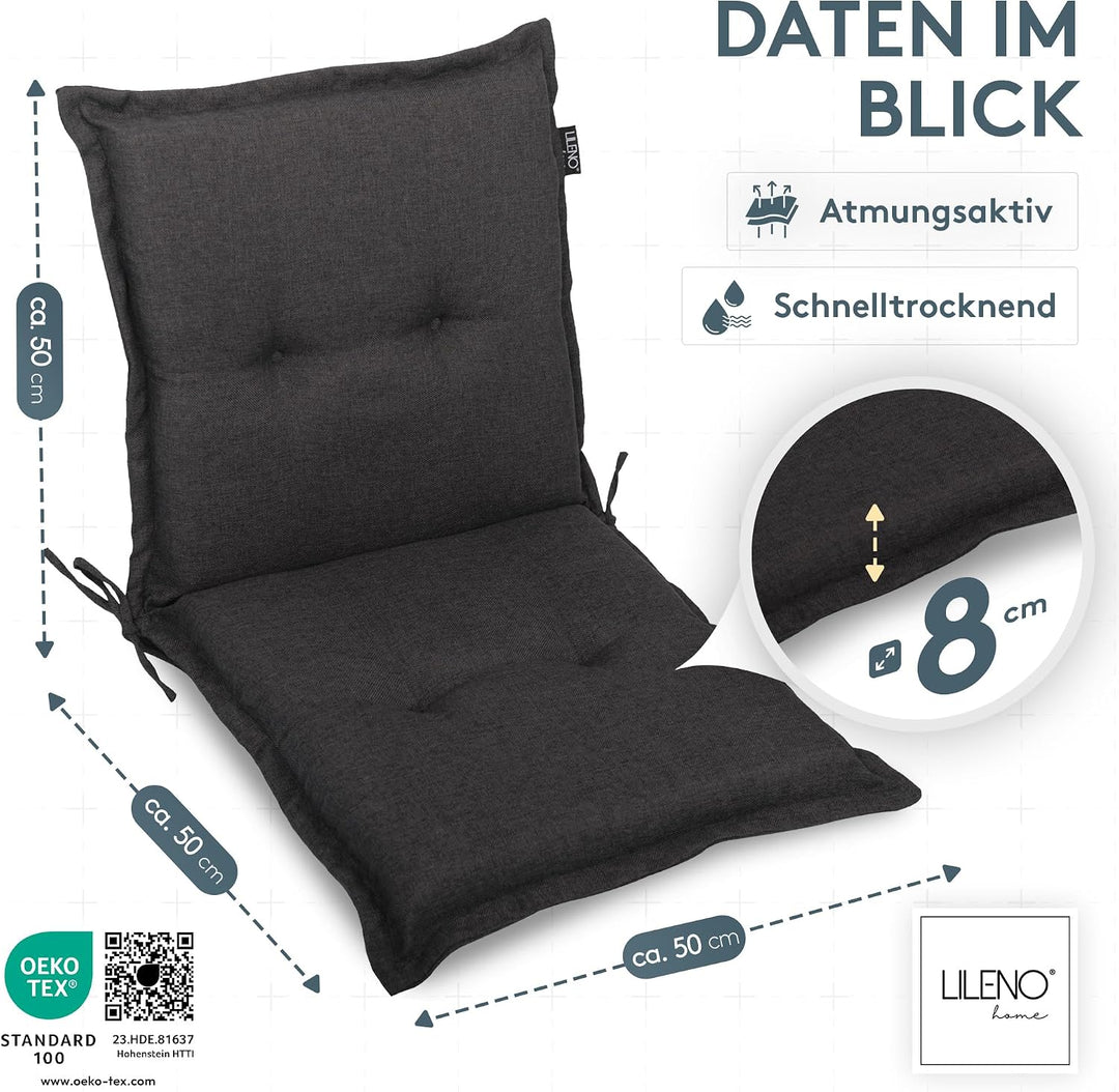 LILENO HOME Gartenstuhl Auflagen als [1er Set - Niedriglehner] in Anthrazit Y - Bequeme Liegen als S