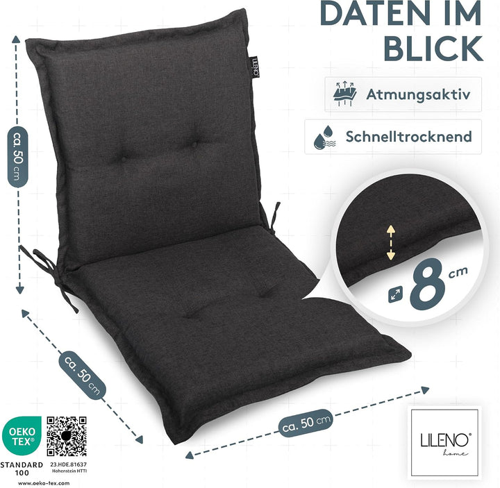 LILENO HOME Gartenstuhl Auflagen als [1er Set - Niedriglehner] in Anthrazit Y - Bequeme Liegen als S