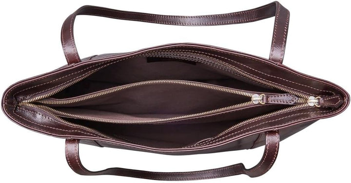 Maxwell Scott Italienischer Damen Leder Shopper Athenea in Dunkelbraun, Dunkelbraun
