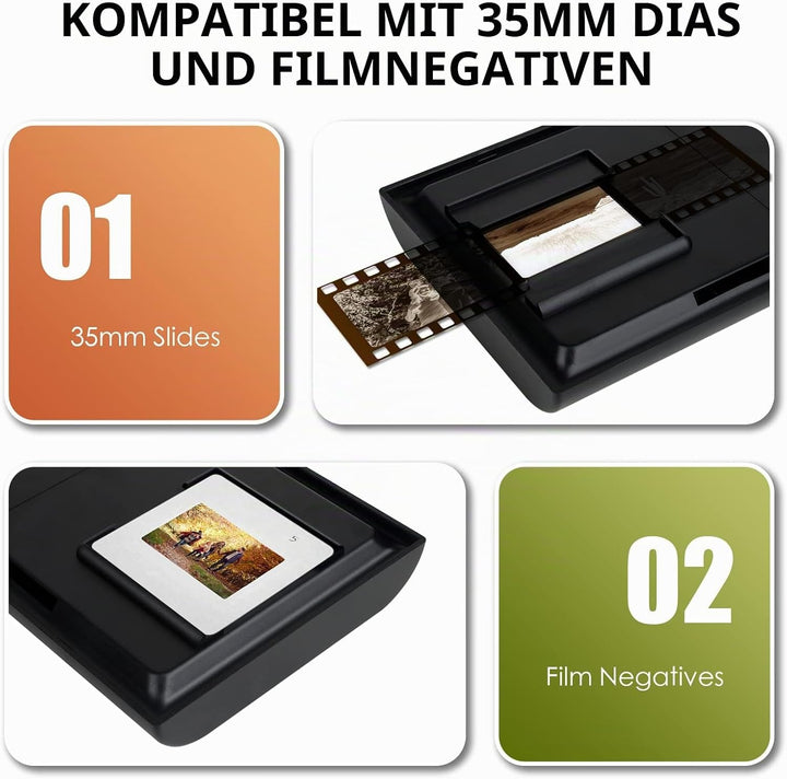 DGODRT Diascanner, Mobile Film Scanner, Scannen und Speichern Ihrer 24x36 mm Negative und Dias mit S