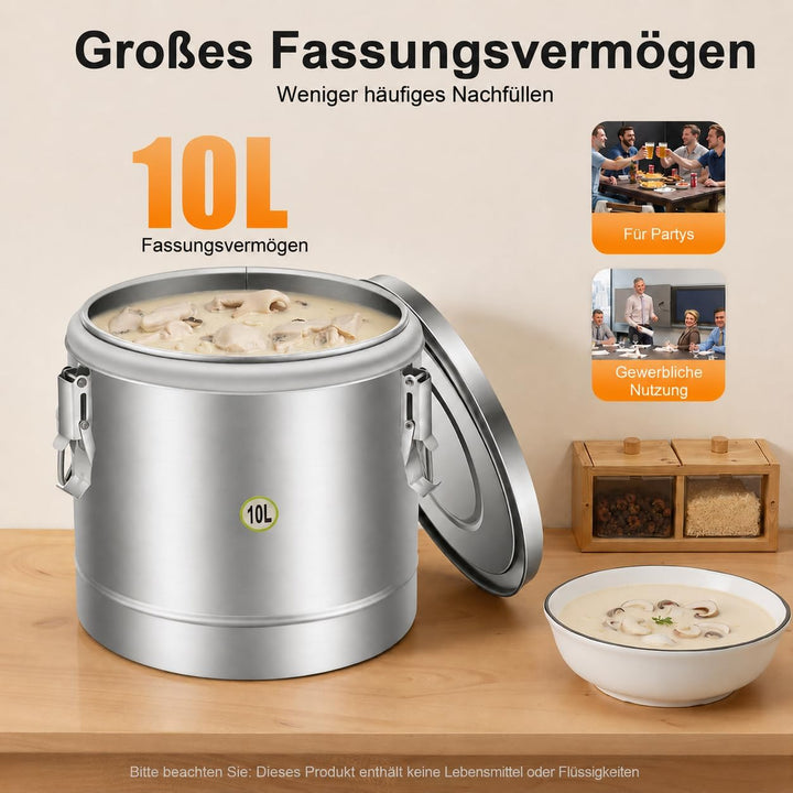 MINRS 10L Transport Thermobehälter, Profi Gastro Edelstahl Thermotransportbehälter mit Tragegriffen,