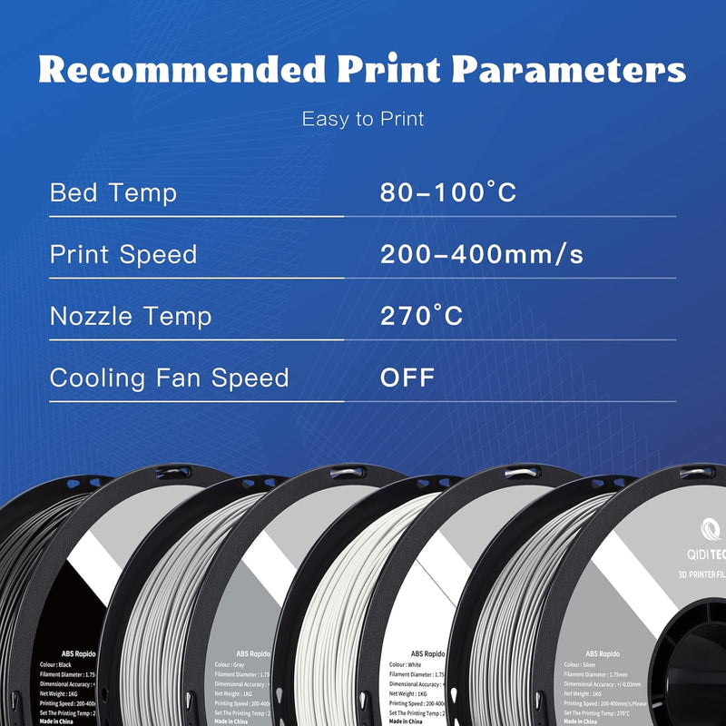 QIDI TECH ABS Rapido Filament 1.75mm, 3D Drucker Filament ABS 1kg Spule (2.2lbs), geeignet für Hochg