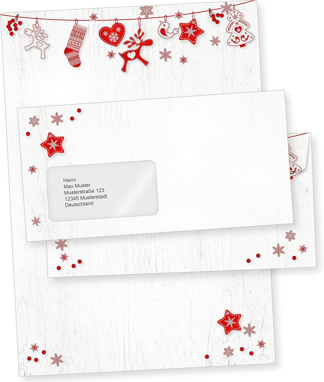 Julfest 250 Sets Weihnachtsbriefpapier mit Fensterumschlag, Briefpapier Weihnachten A4 mit Umschlag