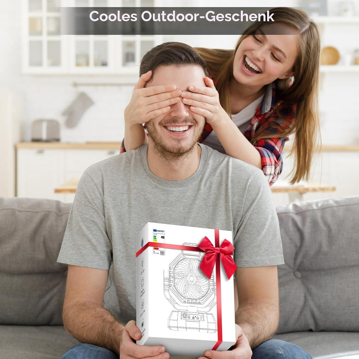 AJVV Camping Ventilator mit akku 20000mAh, Akku Ventilator mit Fernbedienung/LED Licht/270° Drehung,