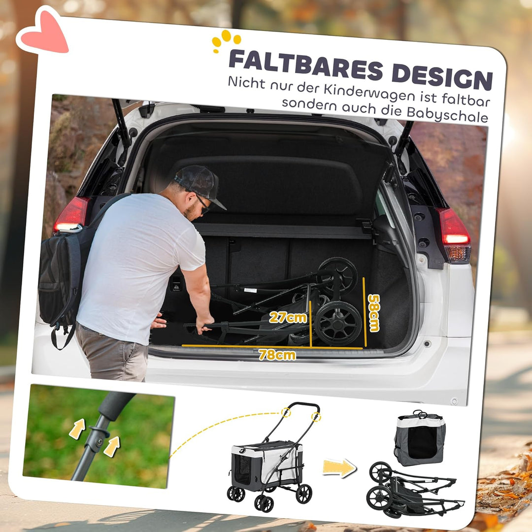 PawHut 2 in 1 Hundewagen Hundebuggy klappbar für Hunde &amp; Katzen bis 10 kg Katzenbuggy mit Kissen Net