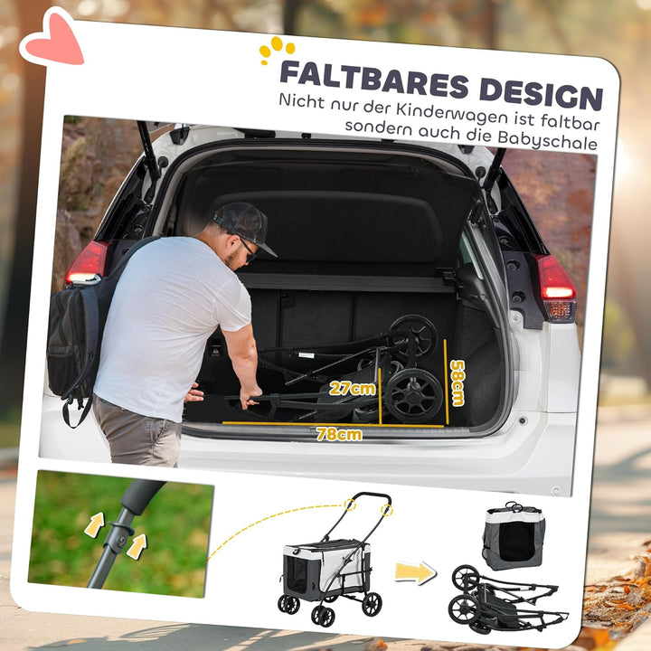 PawHut 2 in 1 Hundewagen Hundebuggy klappbar für Hunde &amp; Katzen bis 10 kg Katzenbuggy mit Kissen Net